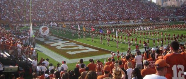 Texas Longhorn's band performing during a 2007 home game vs Arkansas State.