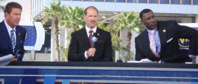 Dan Marino, Bill Cowher and Shannon Sharpe during '10 CBS Sports Super Bowl coverage.