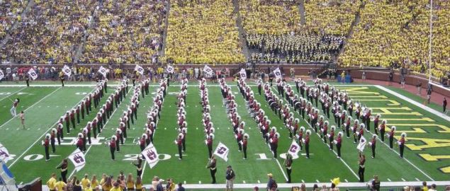 The Chippewa Marching Band performing before the Central Michigan Chippewas game.