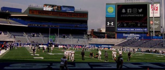 Pre-game warm up at Georgia State Stadium before game with Idaho Vandals on 12/2/17.